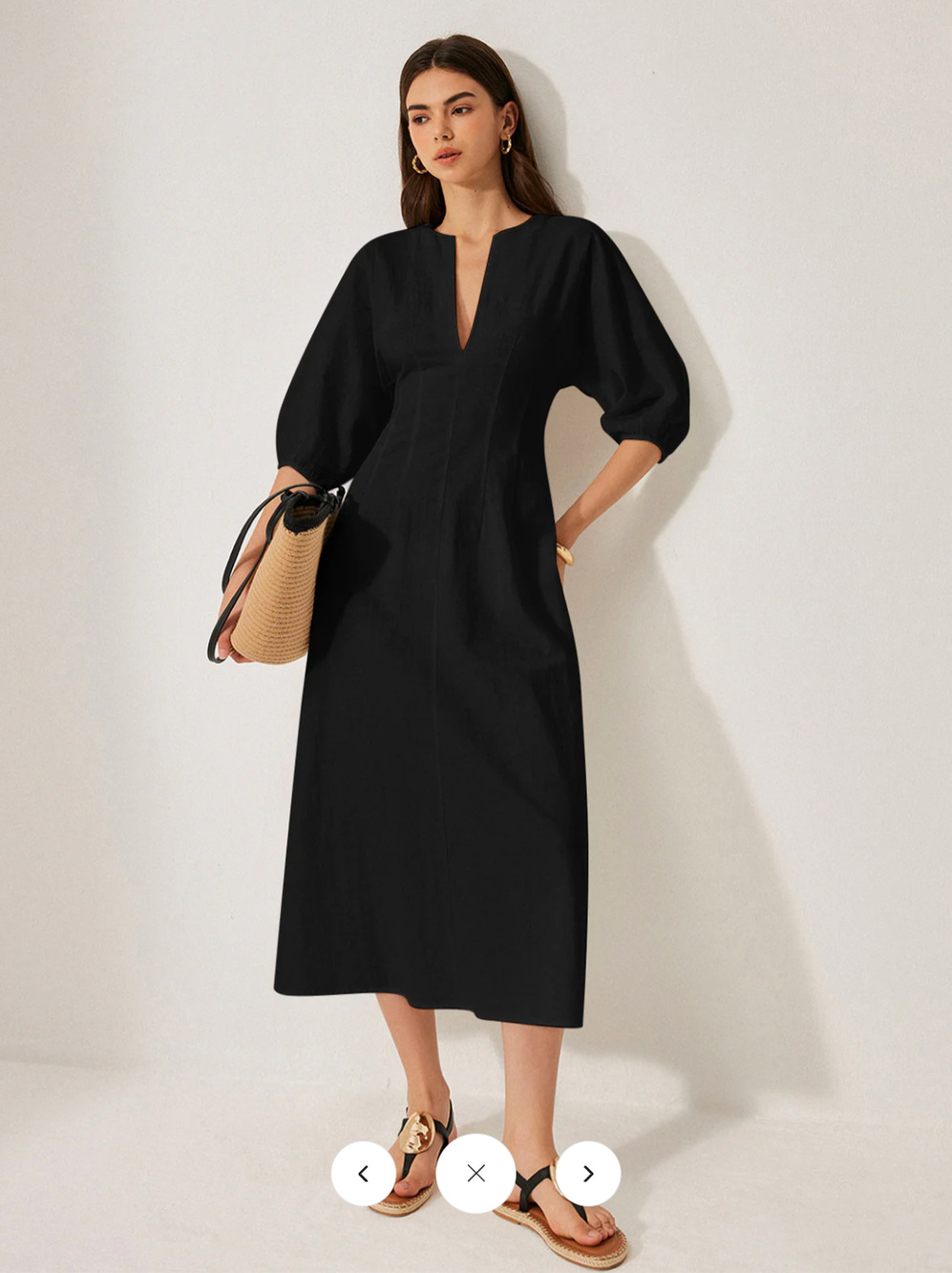 NWT Commense Cotton & Linen Puff Sleeve Dress Without Belt Sz M